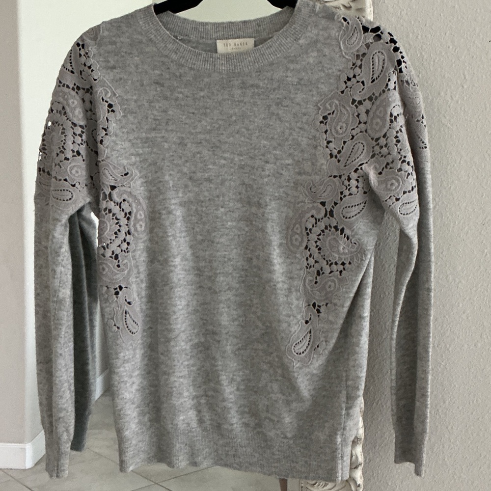Ted Baker Light Gray Wool-Cashmere Blend Sweater Size 1